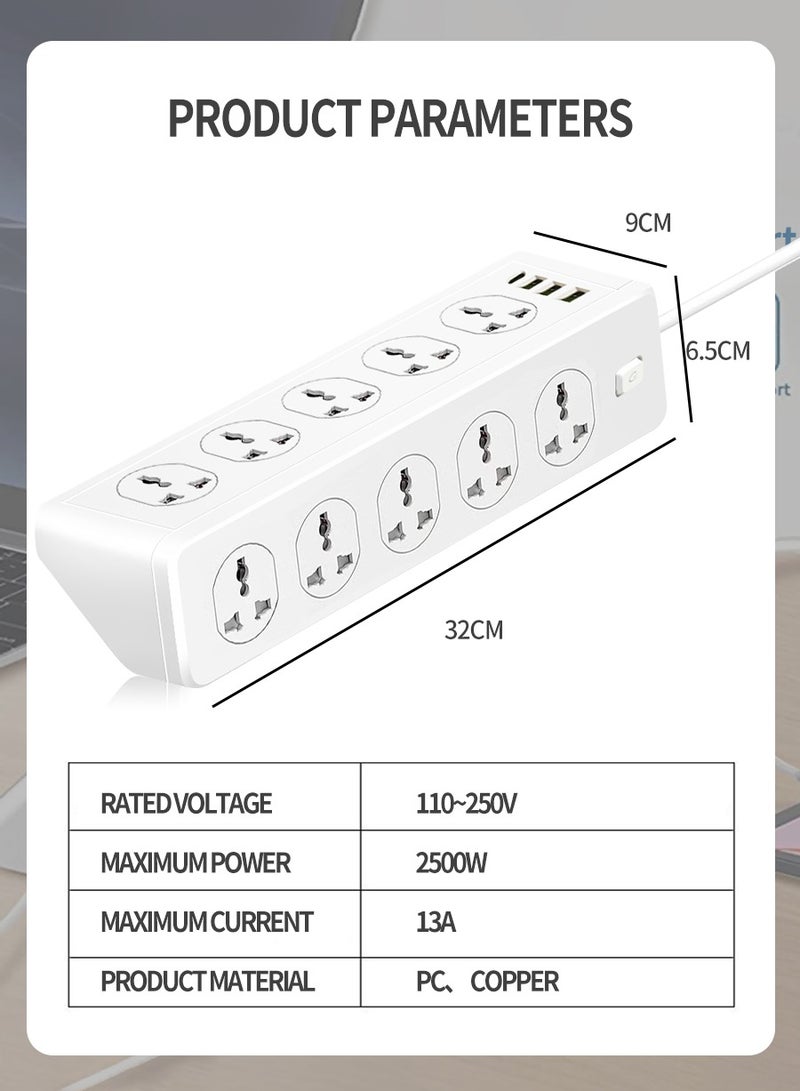 BEIRUI Multi-Plug Power Extension Adapter, 10 Power Outlets, 3 USB-A, 1 USB-C Universal Sockets, 2 m Power Extension Cable, With Surge Protector - Image 3